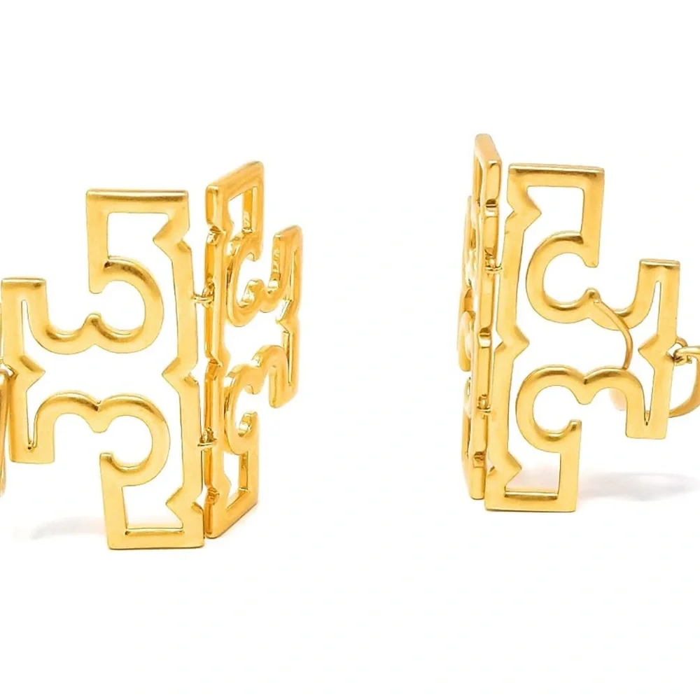 NEW Auth. Tory Burch Britten Logo Drop Earrings (Gold), on TB Earring Card